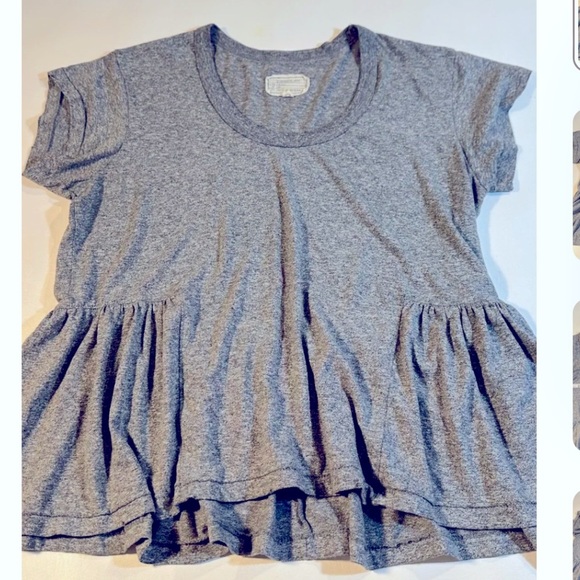 Current/Elliott Size 0/XS Gray Scoop Neck Peplum Ruffle Tee - Picture 3 of 5